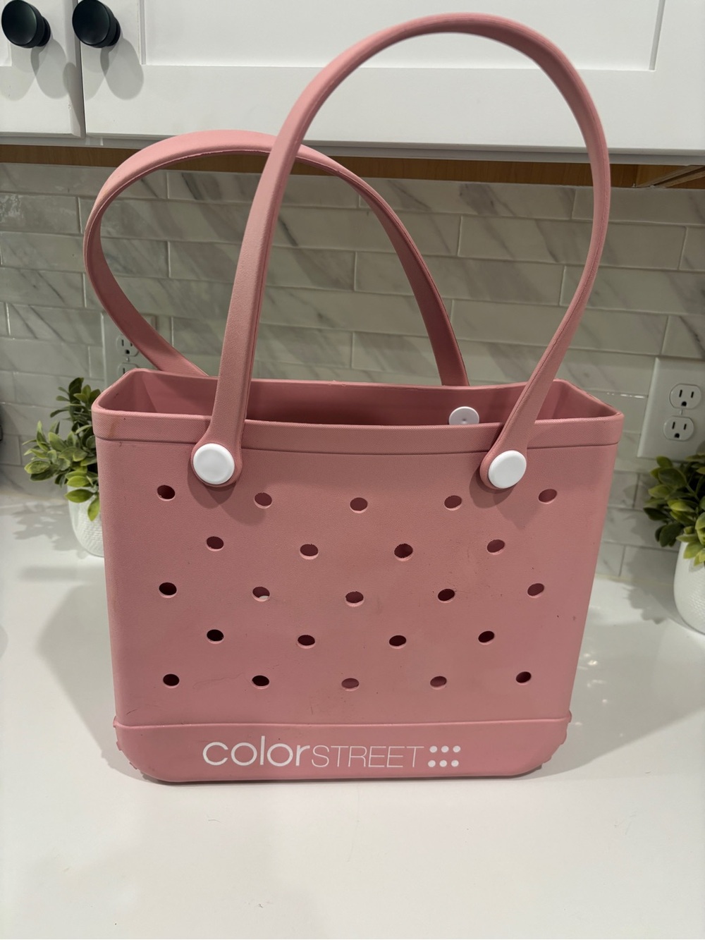 Color Street Dusty Pink Perforated Tote - 14”x12”x5” - 20” handles to bottom
